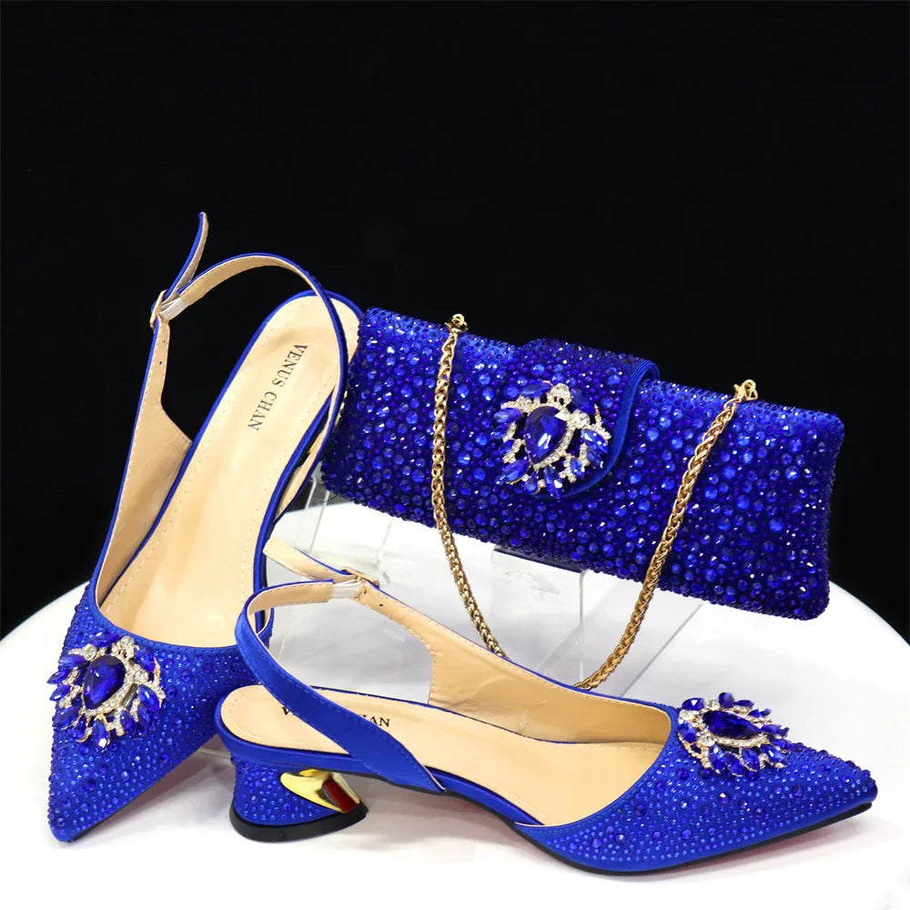 Elegant Women's Low Heels Italian Shoes And Bag Set