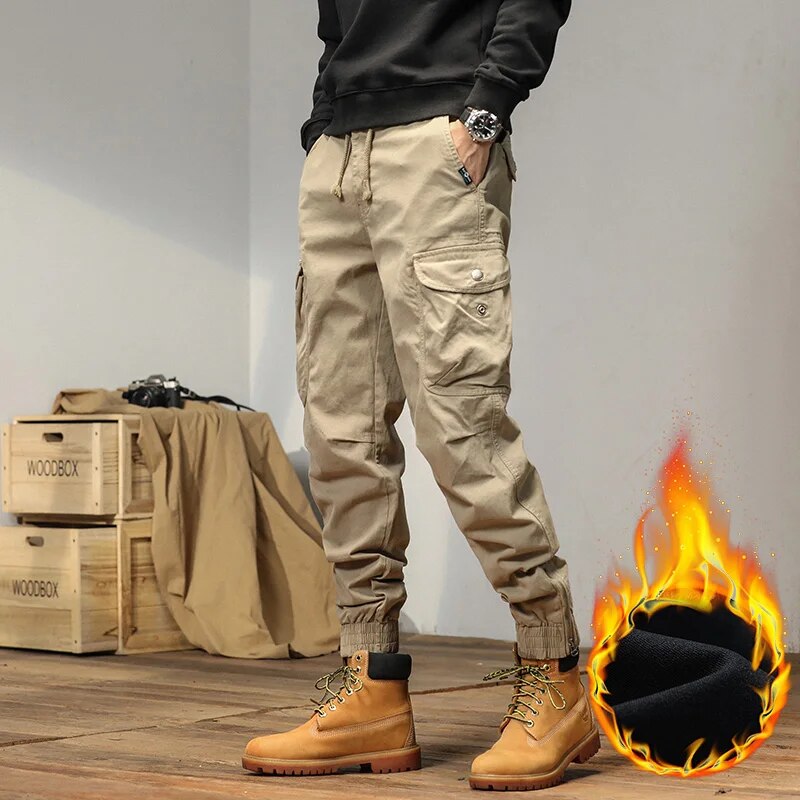 Cargo Cotton  Fleece Pants Men Winter Man Y2k Harem Tactical Pants  Multi-Pockets