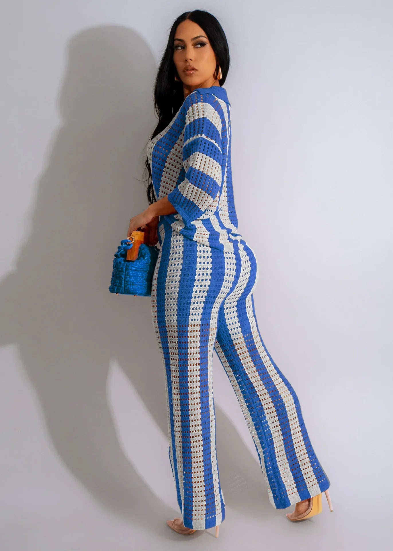 CM.YAYA Knit Ribbon Women's Set Short Sleeve Shirts and Wide Leg Pants 2024 Summer Beach Two 2 Piece Sets Outfits Tracksuit