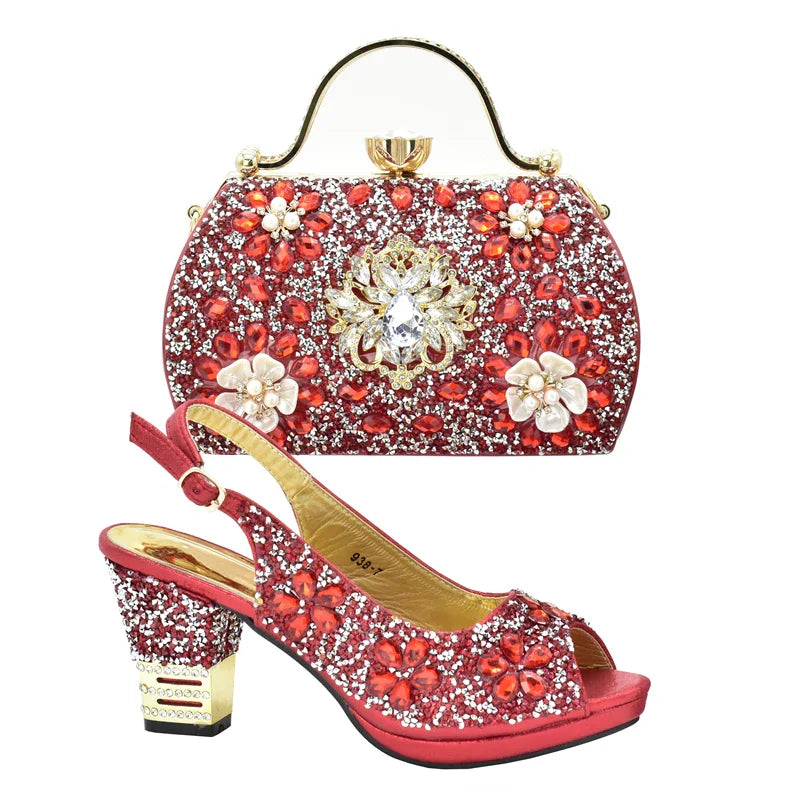 Italian Shoes and Bags Matching Set with Rhinestone Plus Size Shoes Luxury Italian Shoe and Bag Set 2025 Wedding Shoes Bride
