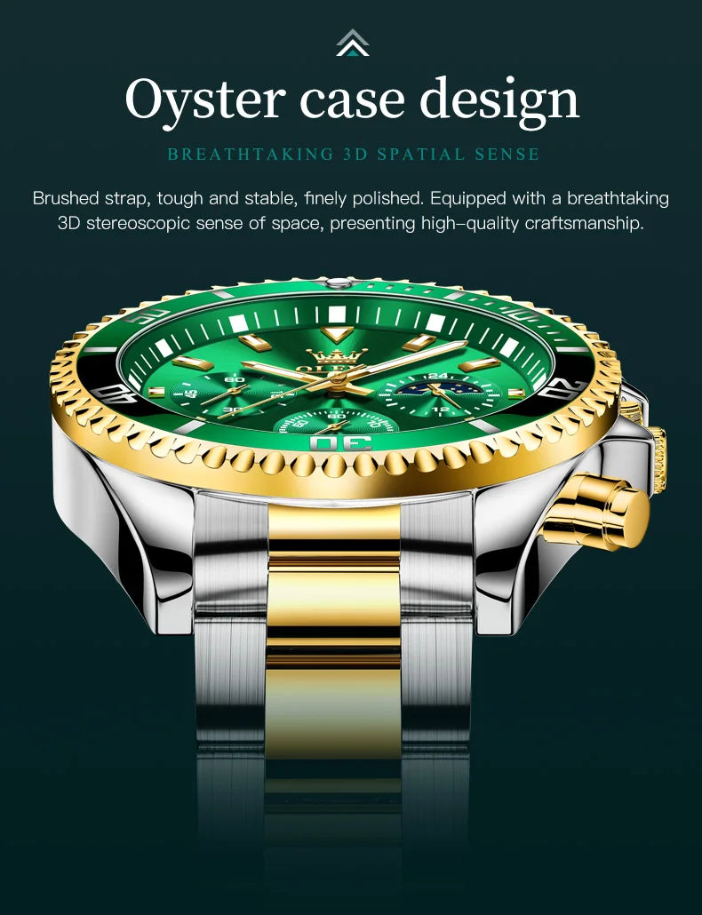 Men's Watches Top Brand Luxury Watch for Men Original Waterproof Stainless Steel Chronograph Moon Phase Date Rota Dial