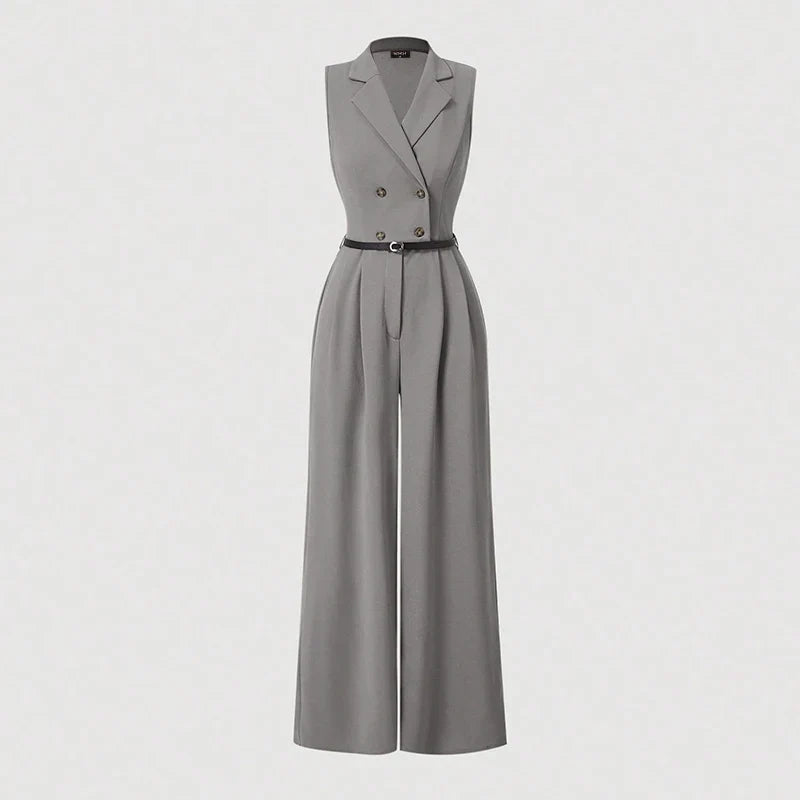 Plus Size 5XL VONDA Elegant Women Jumpsuits Sleeveless Playsuits Solid Color Rompers 2024 Casual Lapel Collar Wide Leg Bottoms