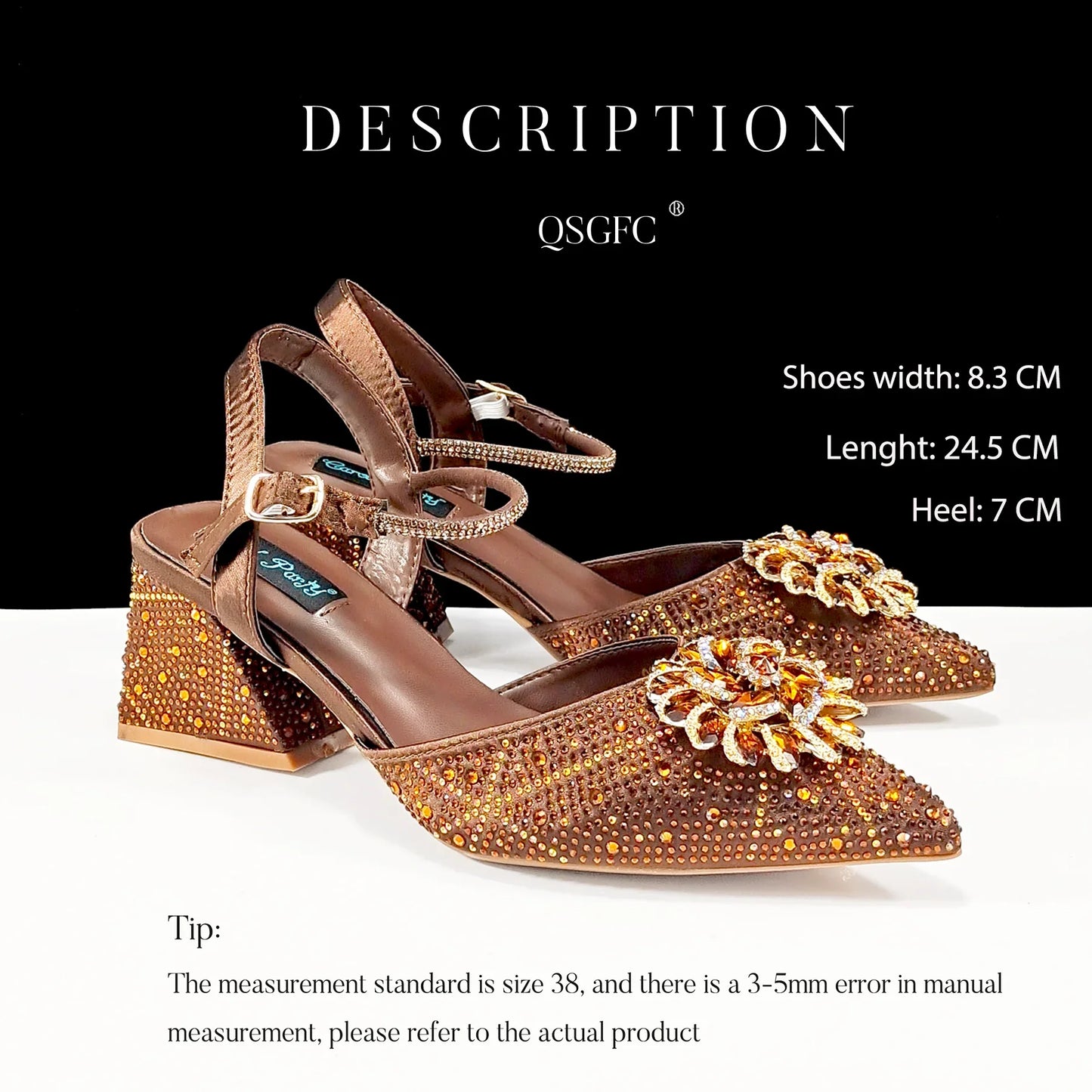 QSGFC High-end Women's Shoes with Diamond Oval Stand Bag Popular in Nigeria Women's High Heels for Special Day