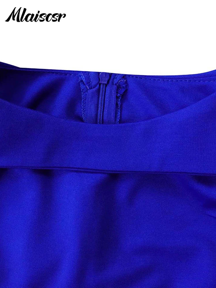 Mlaiscsr Blue Summer African Dresses for Women Clothing Ruffles Wrap Hip O Neck Short Sleeve Pencil Dress Evening Clubwear 2025