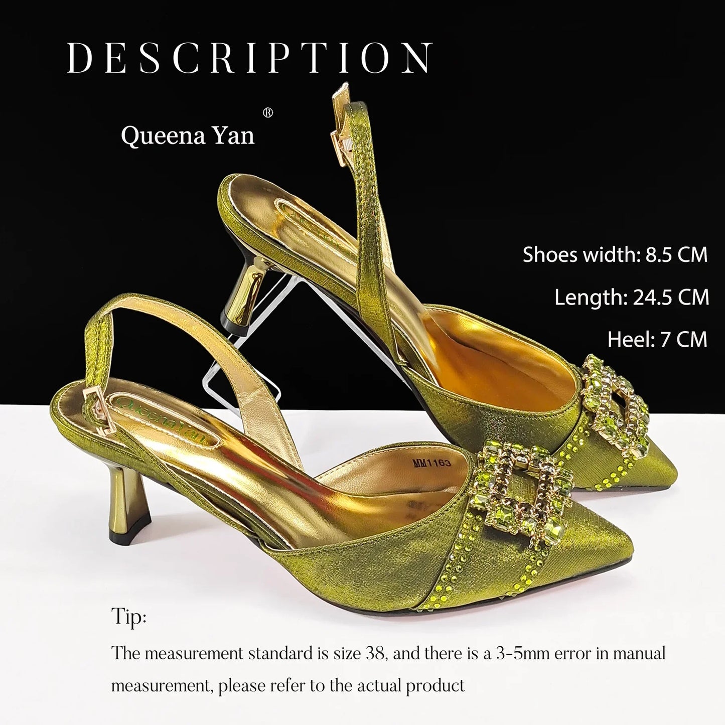 Nigeria Elegant Noble Party Wedding Shoes And Bag Pointed Toe Decorated With Rhinestone Women's Heel Shoes
