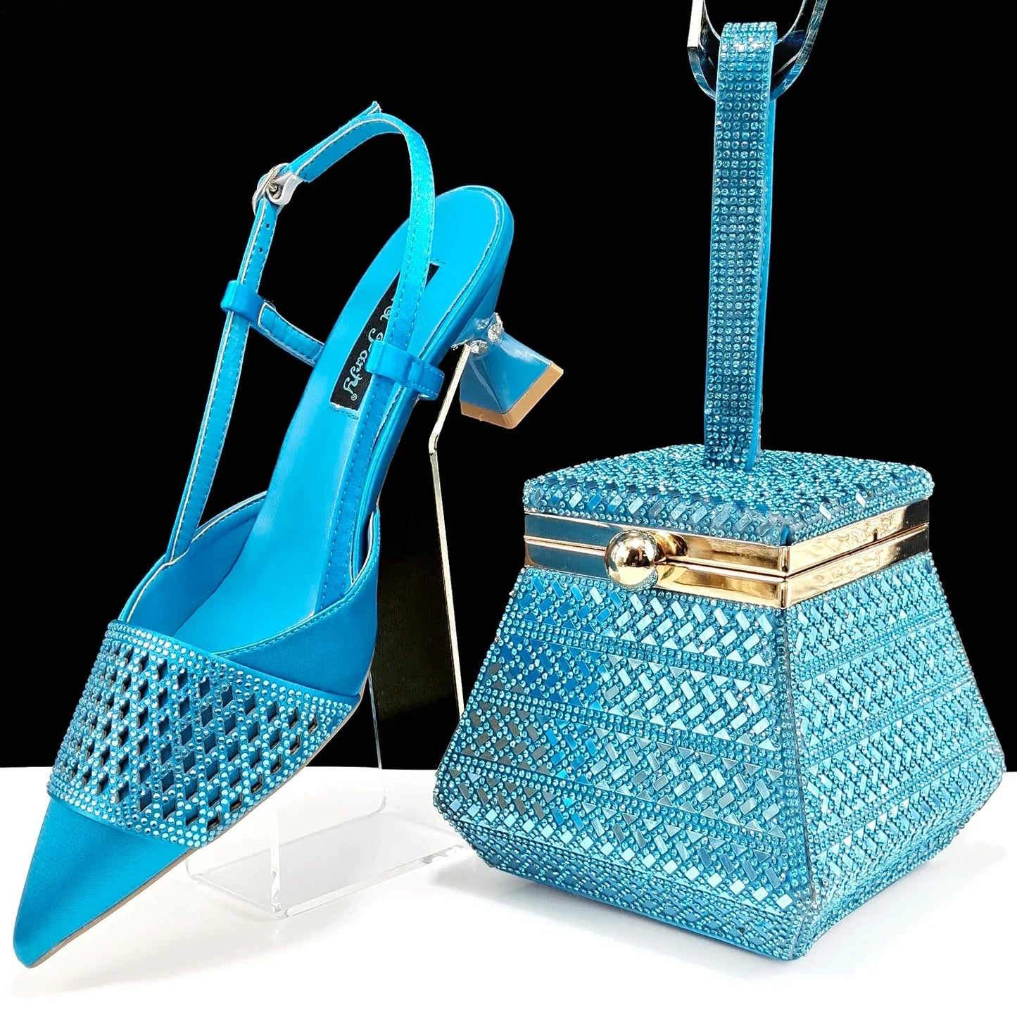 Fashionable Women's Rhinestone-encrusted Party Shoes And Special bag