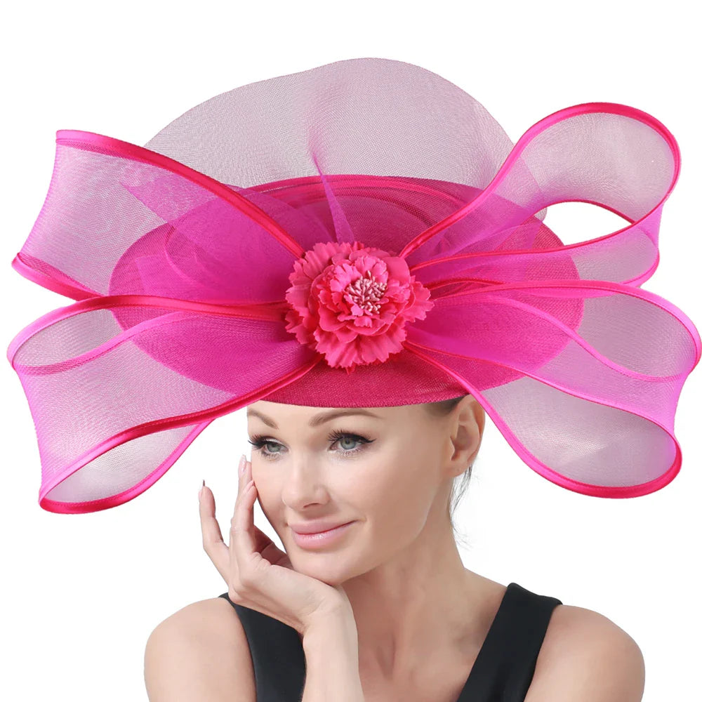 Eegant Wedding Big Size Fascinator Hat Women Flower Multimodal Hair Top Clips Hat Ladies Cocktail Church Party Hairdress