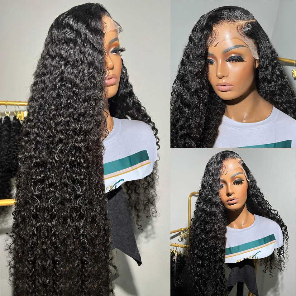 200 Density 13x4 13x6 HD Transparent Swiss Deep Wave Lace Frontal Front Wig for Women Remy Human Hair Natural Black