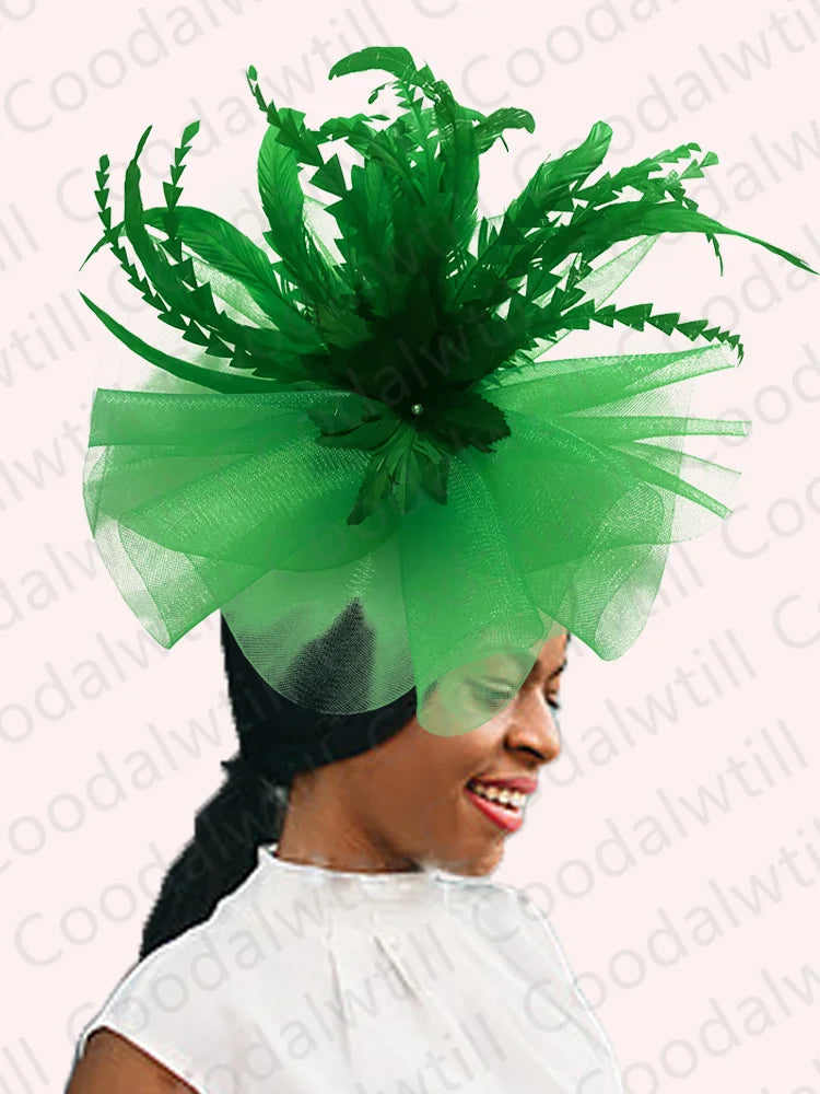 Kentucky Derby Big Fascinator Hat Women Wedding Elegant Feather Pillbox Cap Royal Party Headpiece Ladies Evening Church Chapeau