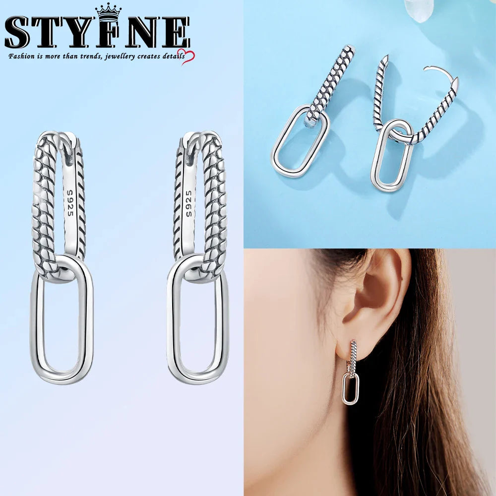Elegant 925 Sterling Silver Double Square Buckle K Gold Set Pavé Earrings Women's Anniversary Party Jewelry Gift