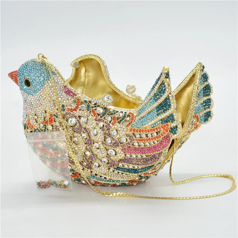 Latest Design Women Wedding Clutches Bags Purse for Bride Colorful Diamonds Purse Handbag Animal Bird Handmade Bridal Purses