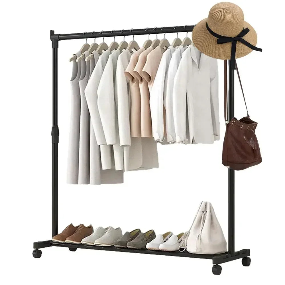 Movable Drying Rack with Wheels, Telescopic Metal Drying Rack, Adjustable Drying Rack for Laundry
