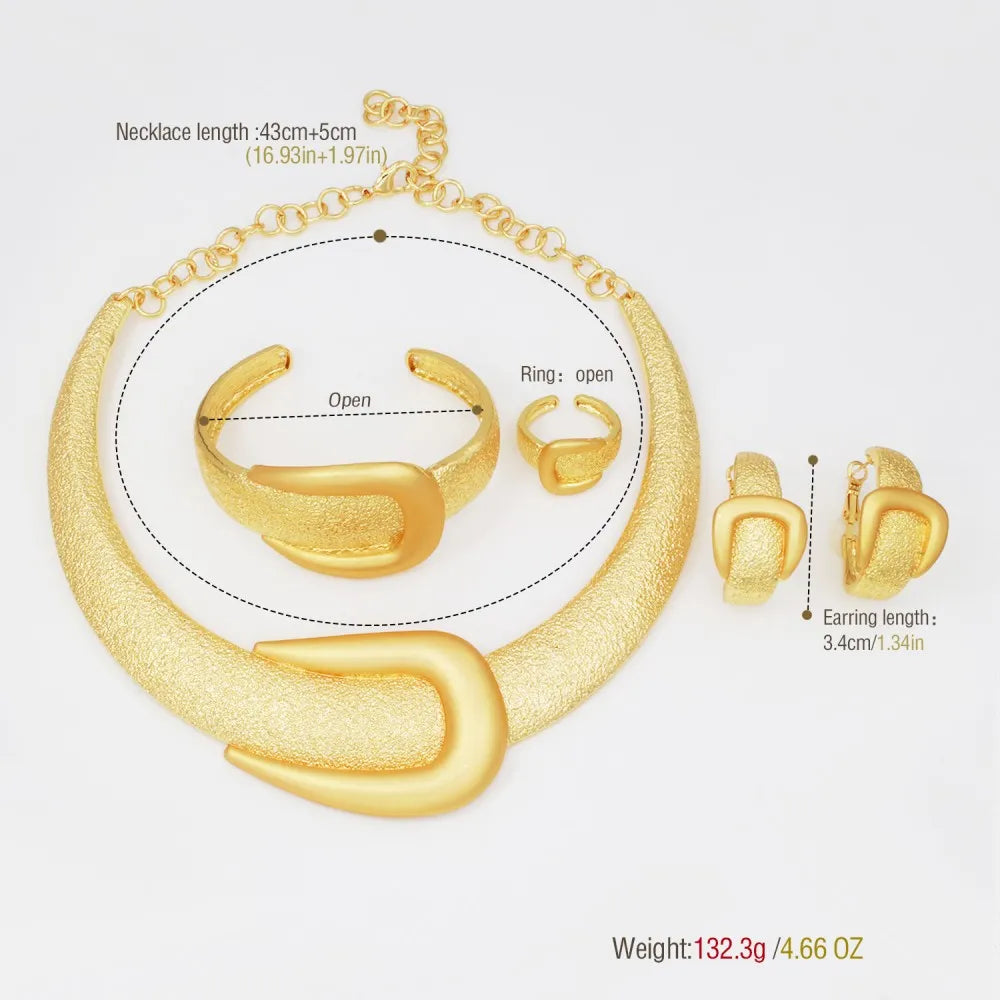 Gold Color Large Necklace Bangle Big Earring Ring Wide Bracelet Bridal Jewellery