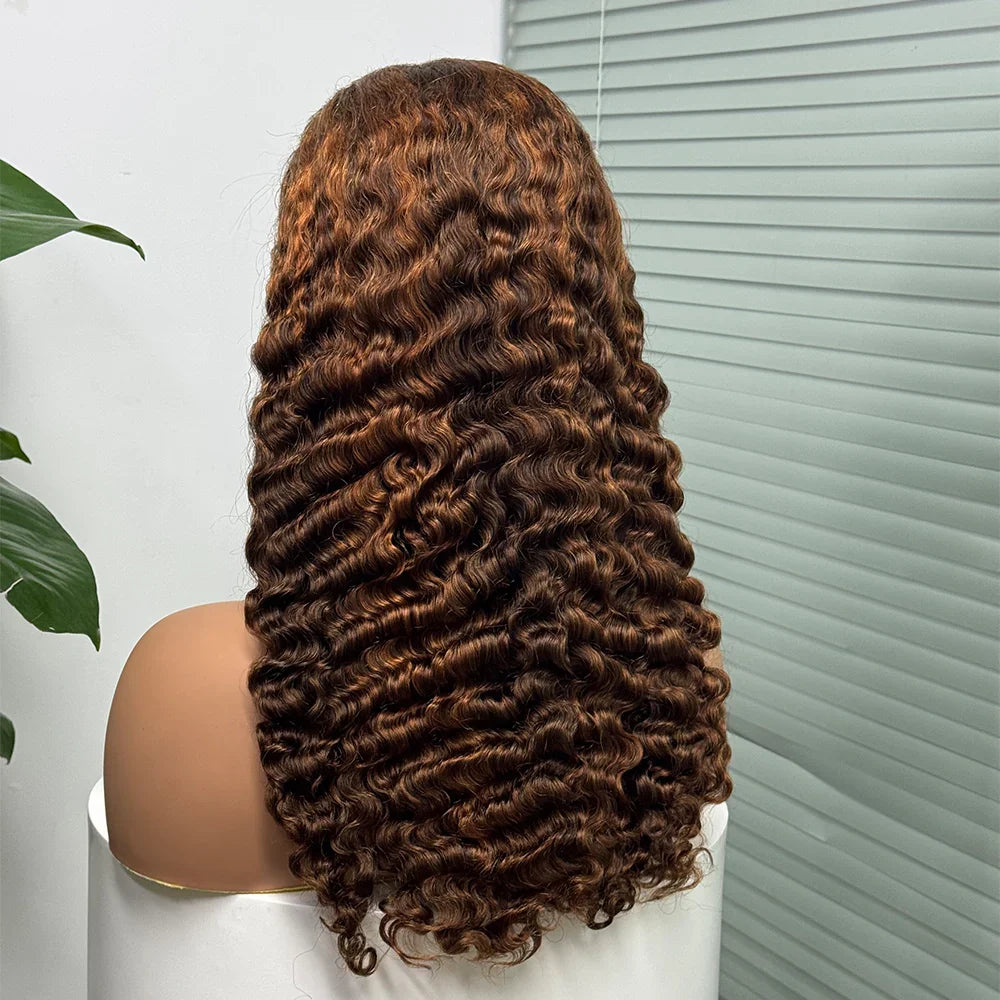 5x5 Lace 300% Density Burmese Deep Curly Hair Ombre Double Drawn Human Wig Transparent Lace Front