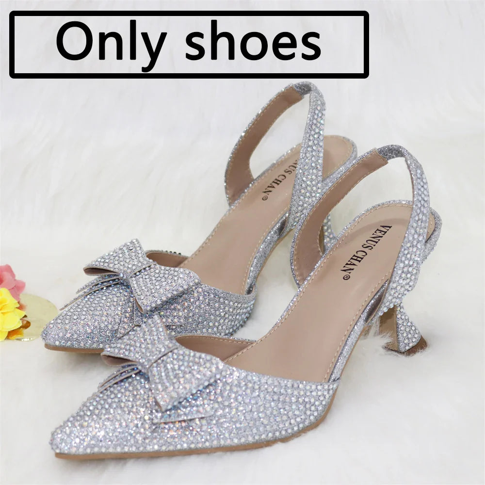 Women's Elegant Embellished Shoes and Bag Set Pointed Toe Pumps for Wedding Party