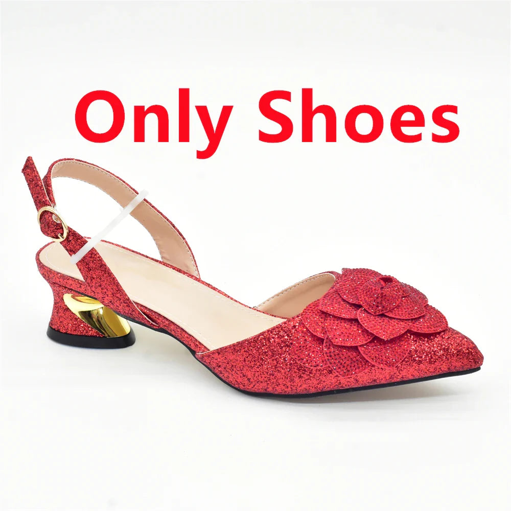 Women's Shoe and Bag Set Latest Luxury Italian Rhinstone Design for Wedding and Party