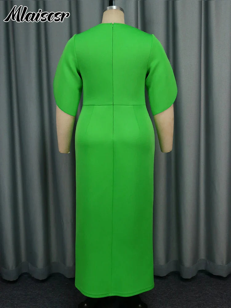 Mlaiscsr Women Green Sequin Tassel Butterfly Sleeve Dress Fashion Slim Party African Birthday Prom Gowns Cocktail Club Vestidos