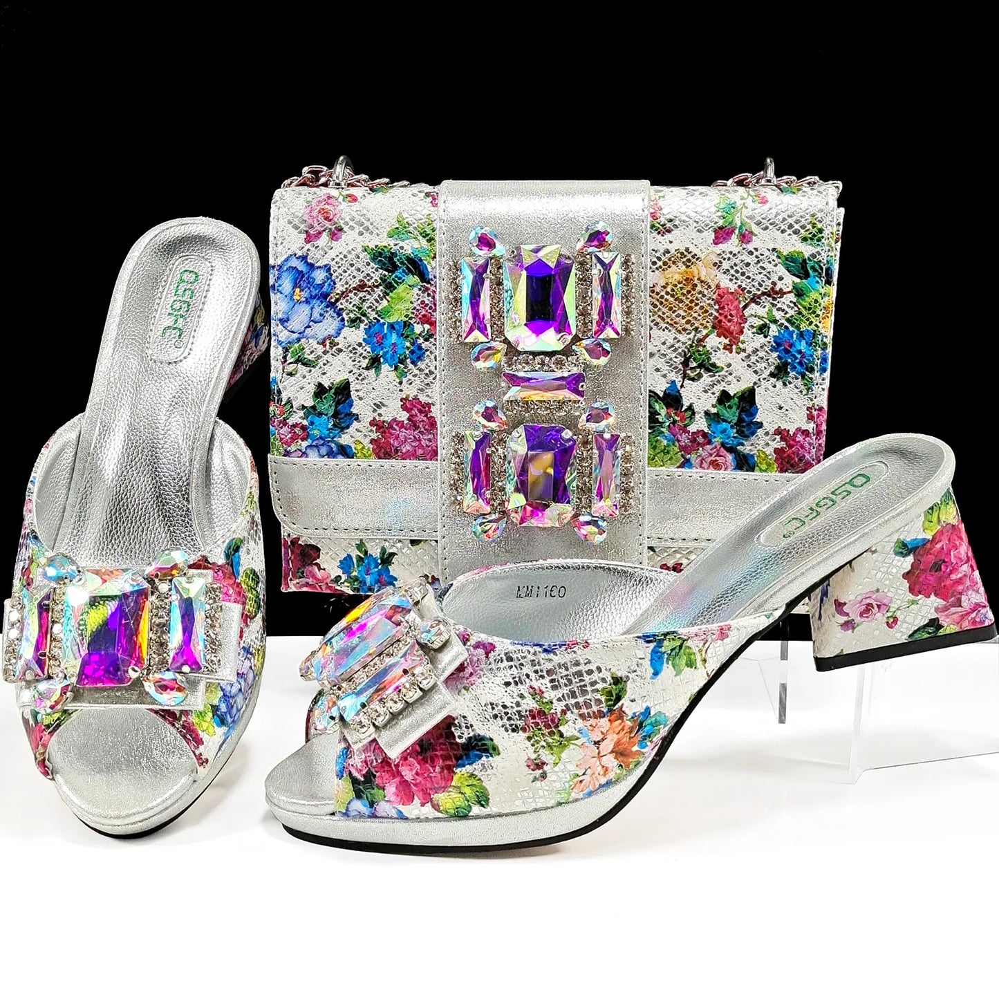 QSGFC Italian Sandals and Bags Matching Set 2024 Women Heel Party for Rose Gold Colour Wedding Bigger Size Thick Heel Shoes