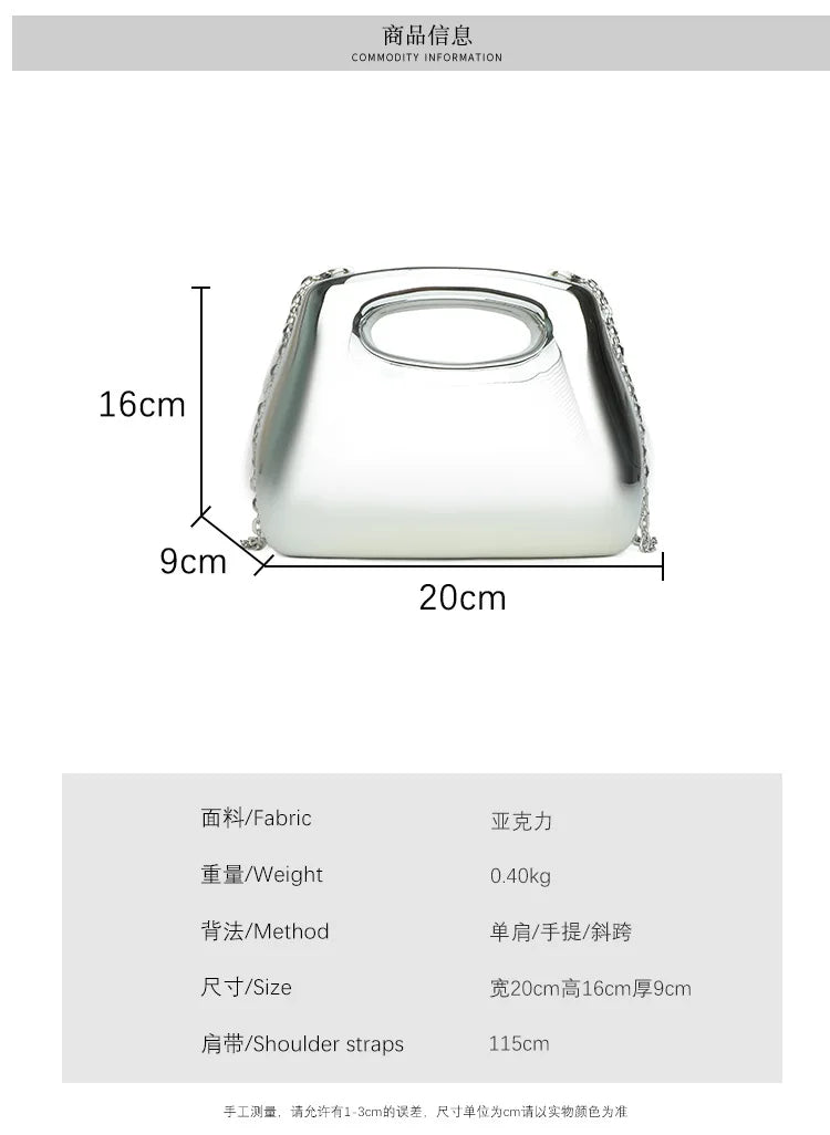 Golden Acrylic Women Hobo Bags Luxury Designer Clear Beach Handbags Dinner Party Wedding Round Top Handle Evening Clutch Purse
