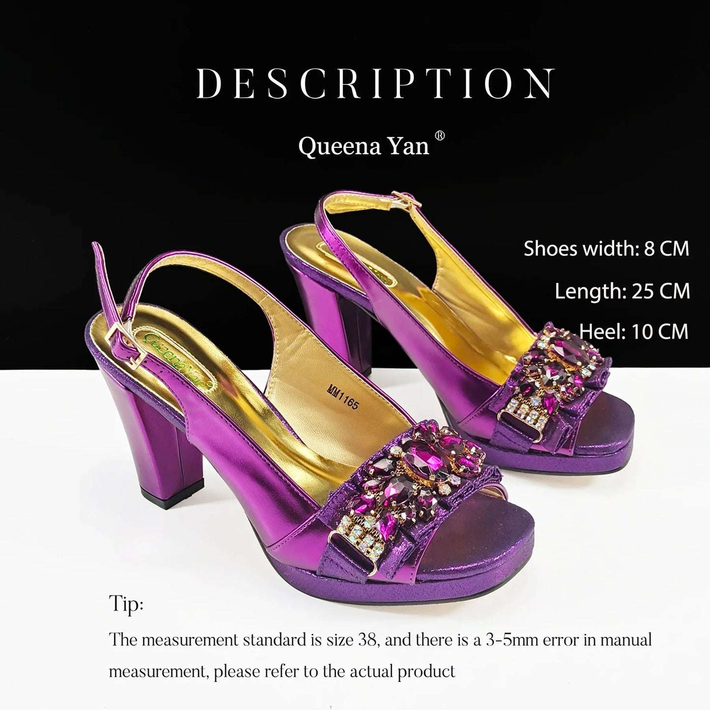 Queena Yan Spot goods INS Gold Color Elegant Women Heels Shoes and Bag Set Decoration Rhinestones Women High Heels Shoes