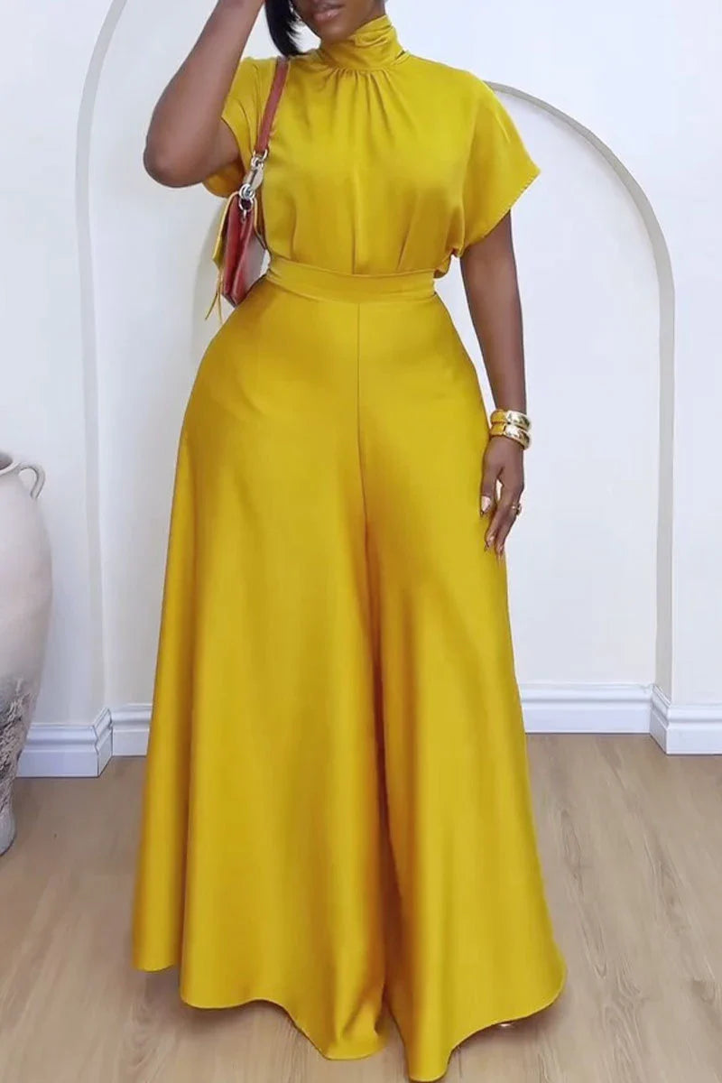 African Fashion 2024 New in Women Two 2 Piece Sets Outfit Soft Satin Lace Up Top and Wide Leg Pants Set Matching Set