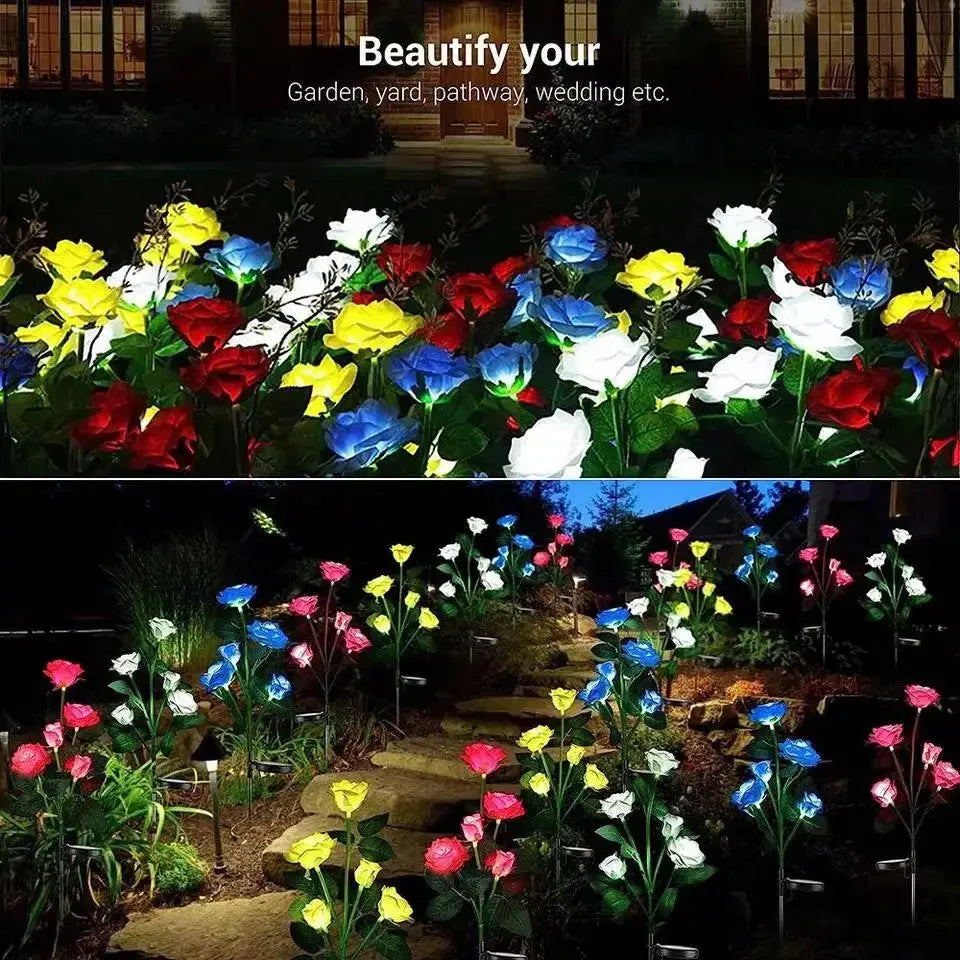 Solar Garden Lights Rose Flower Lawn Lamp