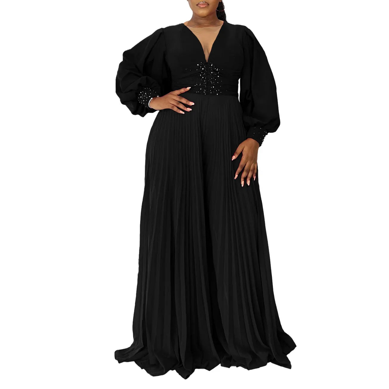 Autumn Dashiki African Clothes for Women African Long Sleeve V-neck Polyester Long Jumpsuit Outfits Elegant African Clothing 3XL