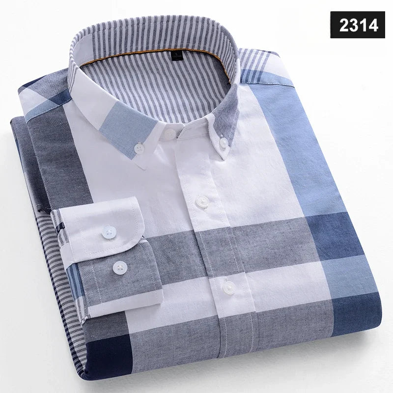 Men's slim fit shirt 100% cotton long-sleeve shirts plaid
