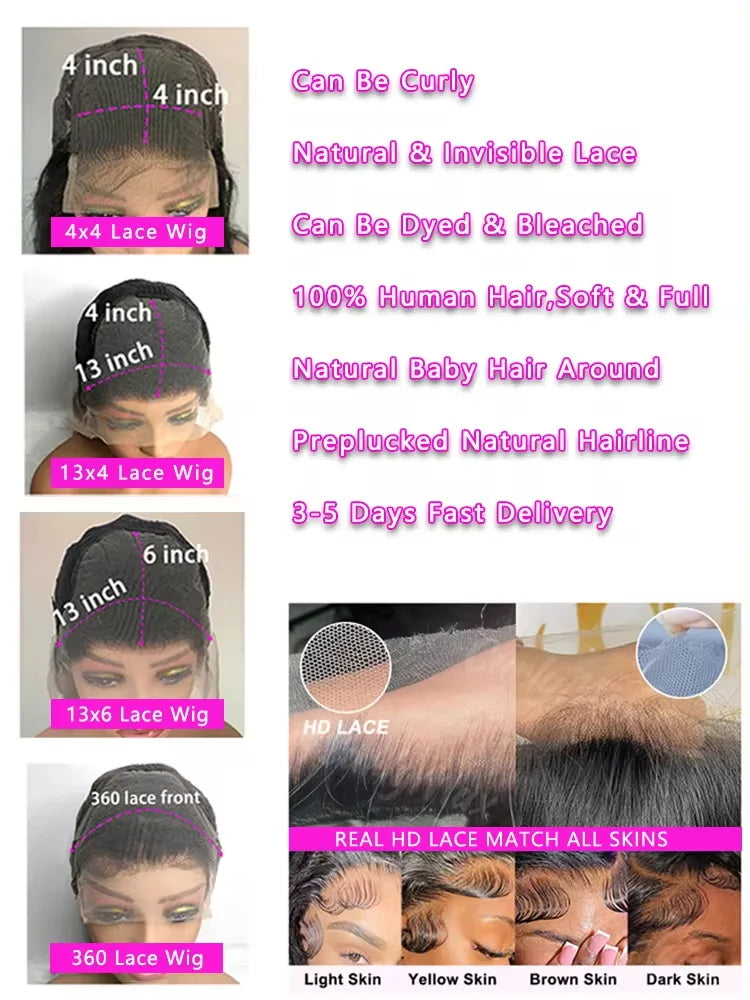 Body Wave Lace Front Human Hair Wig 30 40 Inches 200 Density Brazilian Remy 13x6 Transparent Hd Lace Frontal Wigs For Women