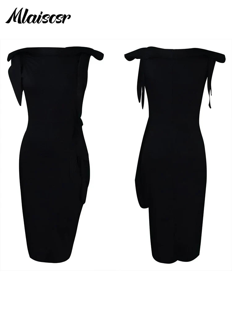 Mlaiscsr Blue Summer African Dresses for Women Clothing Ruffles Wrap Hip O Neck Short Sleeve Pencil Dress Evening Clubwear 2025
