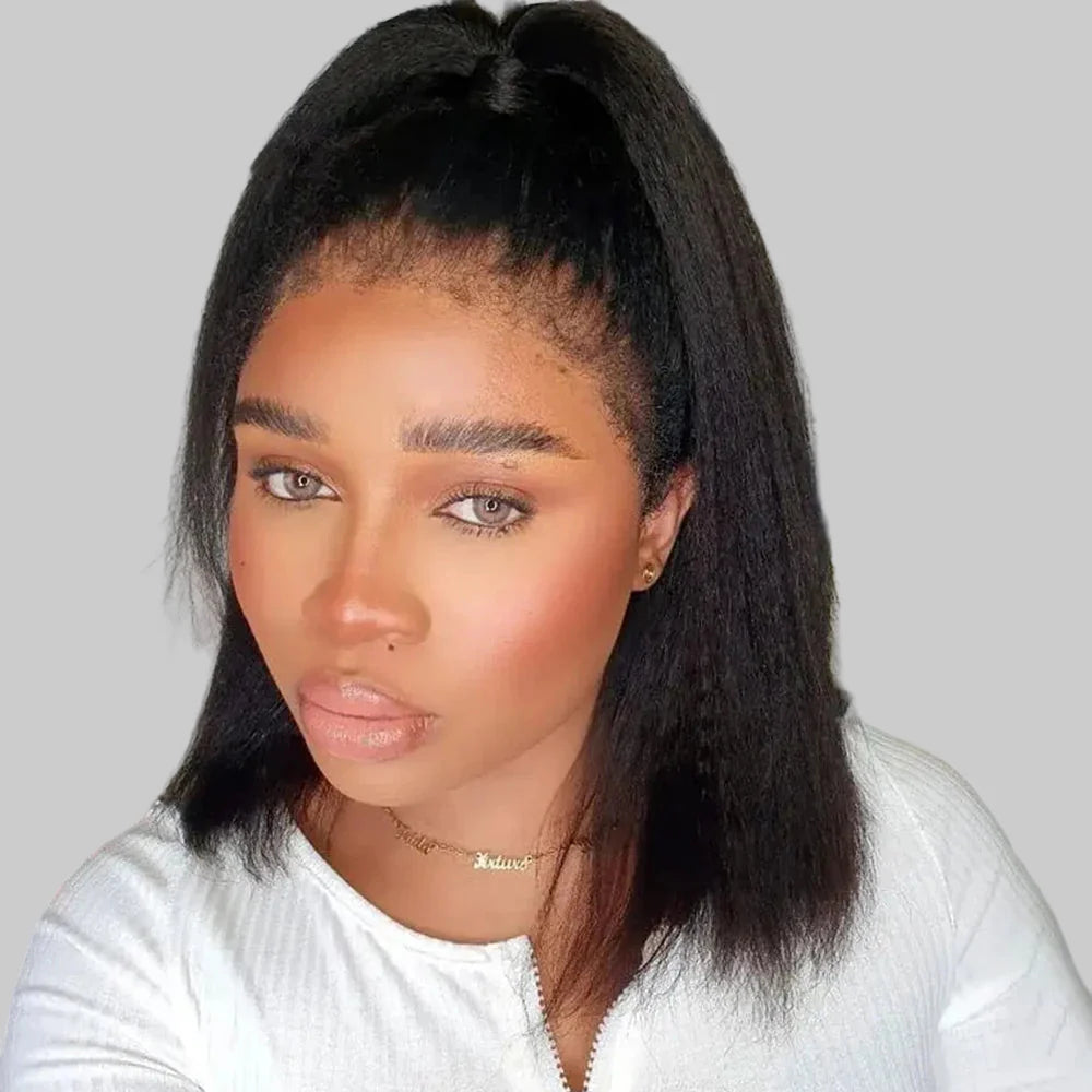 4c Hairline Kinky Straight Bob Human Hair Wig 4c Kinky Edges Curly Baby Hair Short Bob 13x4 Lace Frontal Wigs 4x4 Closure Wigs