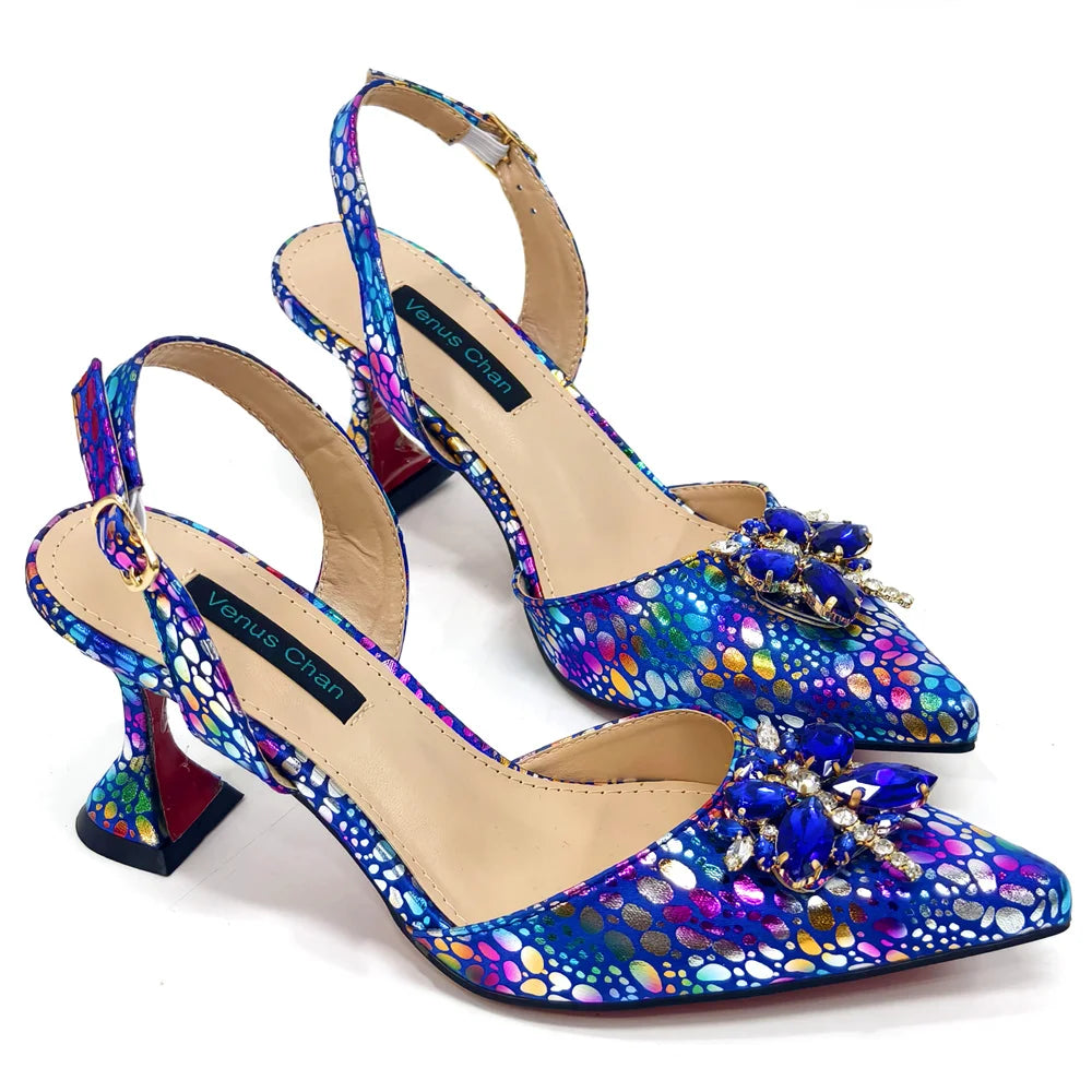 2024 Champagne Color Thin Heels Pointed Toe Crystal Design Ladies Shoes Matching Bag Set For Women Weeding Party Pump