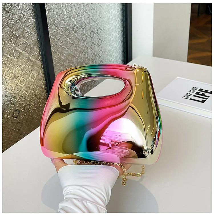 Golden Acrylic Women Hobo Bags Luxury Designer Clear Beach Handbags Dinner Party Wedding Round Top Handle Evening Clutch Purse