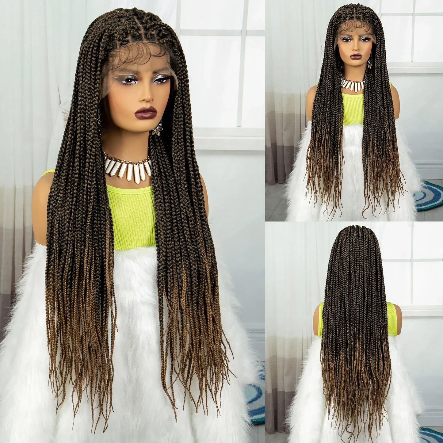 Synthetic Braided Wig Synthetic Hair Lace Front Wigs Box Braided Wigs for Black Women 36 Inches Micro Braids Wigs with Baby Hair