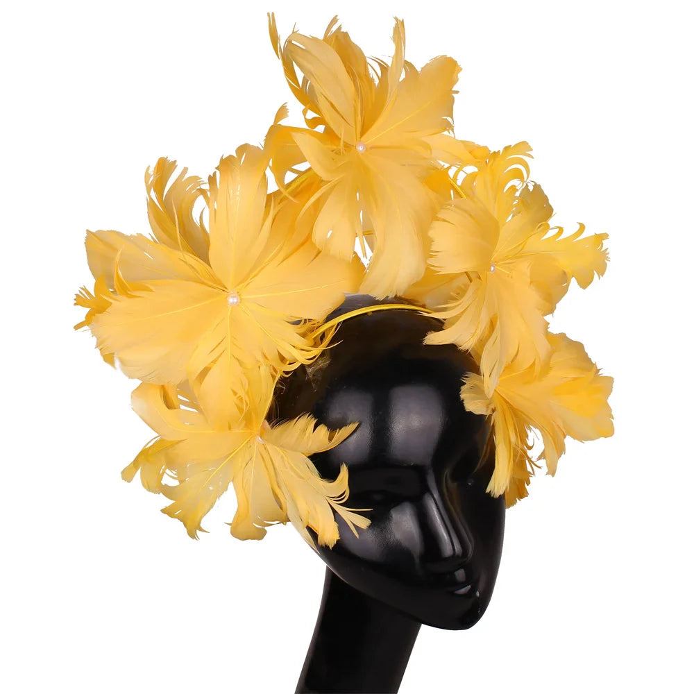Elegant Women Wedding Hair Fascinator Accessories Headband Bridal Party Show Headwear Fancy Blue Feather Flower Hair Accessories
