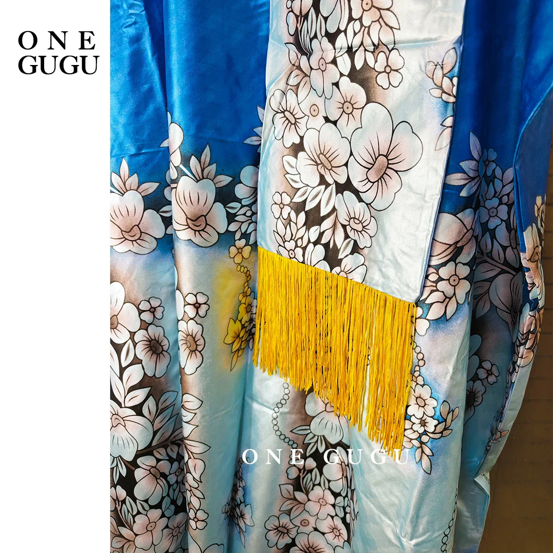 First Quality Hot Stamping Printing African Traditional Dashiki Basin Wedding Dress Blue Bazin Riche Boubou With Tassel Shawl