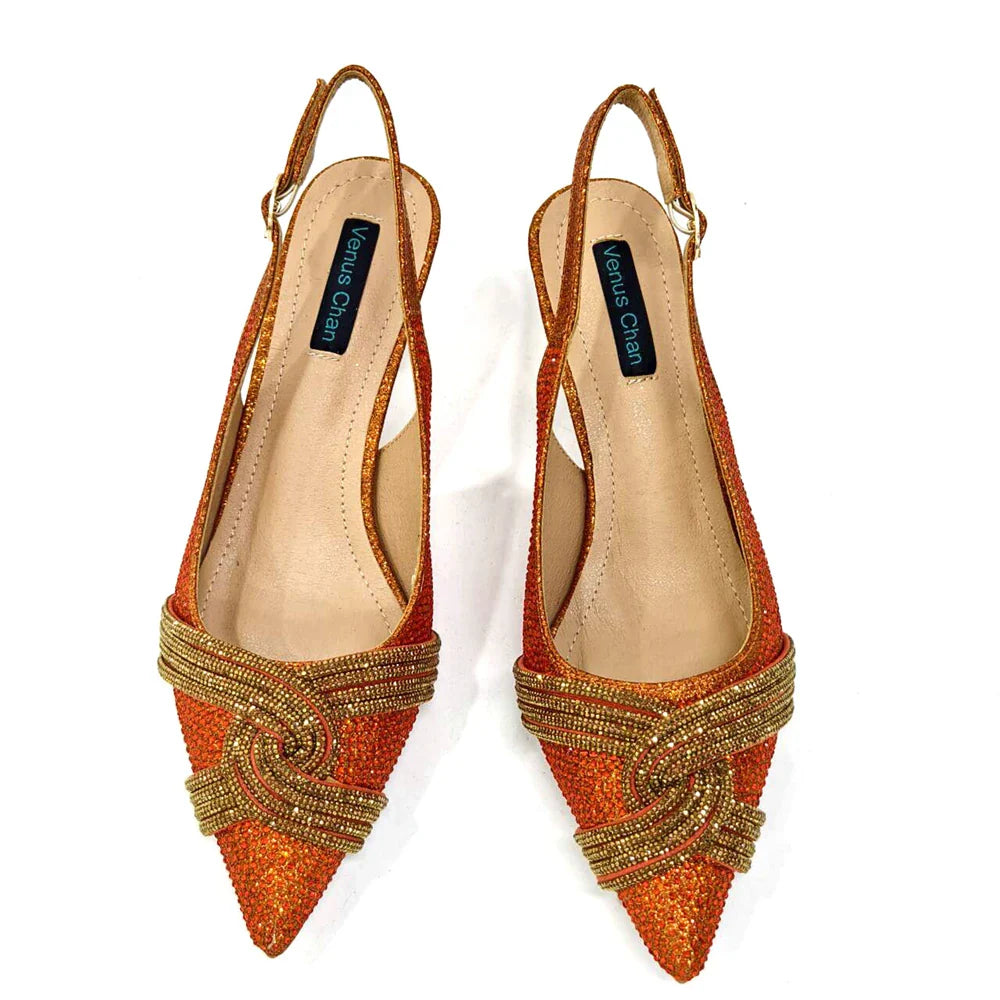 Venus Chan Black Hollow Design With Pointed Shoes And Fashion Three-Dimensional Bag Cozy Rhinestones Are Suitable For Parties