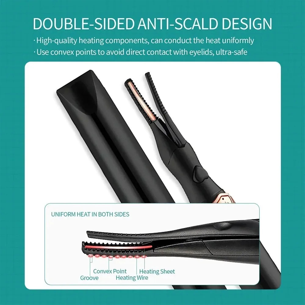 Electric Heated Eyelash Curler USB Rechargeable Eyelashes Quick Lasting Curling Comb&Clip Dual Use Makeup Eyelash Curler