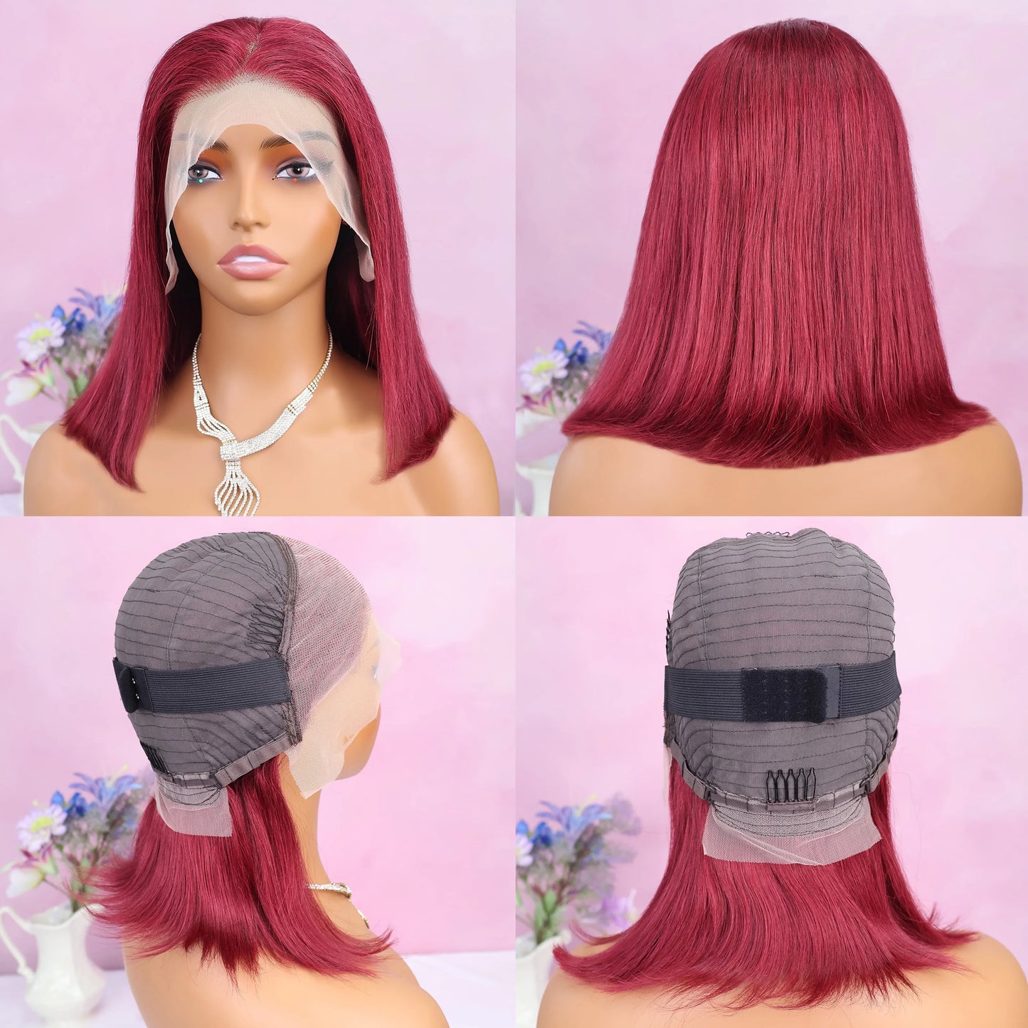 99J Burgundy 13x4 Bob Straight Pre Plucked Human Hair Wigs Short Brazilian Human Hair Wigs Transparent Lace Human Hair Wig