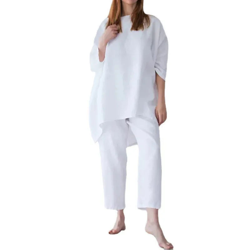 Fashion Short Sleeve Blouse Wide Leg Trousers Suits Vintage Summer Pant Sets Two Piece Sets Womens Loose Tracksuit Outifits 2025