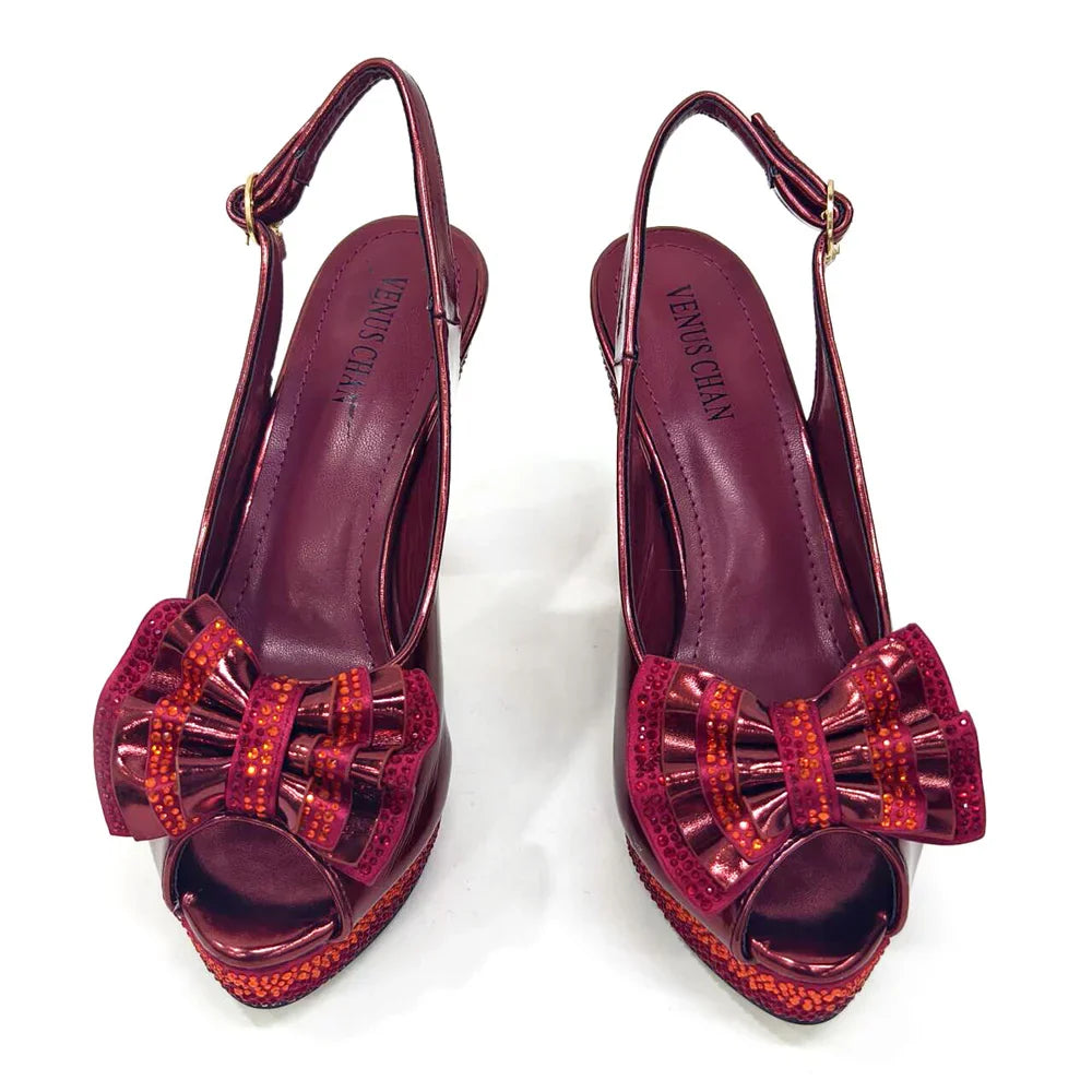 Venus Chan Open Toe Women Heels for 2024 Elegant Party Green Color Diamond Pumps Italian Shoes and Bags Matching Set
