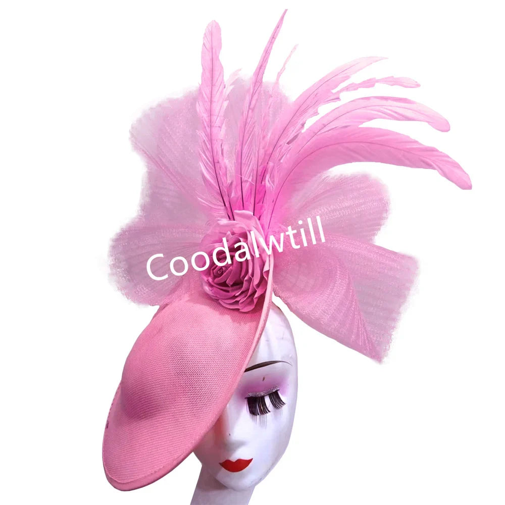 Navy Mesh Fascinator Wedding Women Hat Ladies Royal Ascot Headpiece For Festival Party Pillbox Cap Flower Headwear Church Event