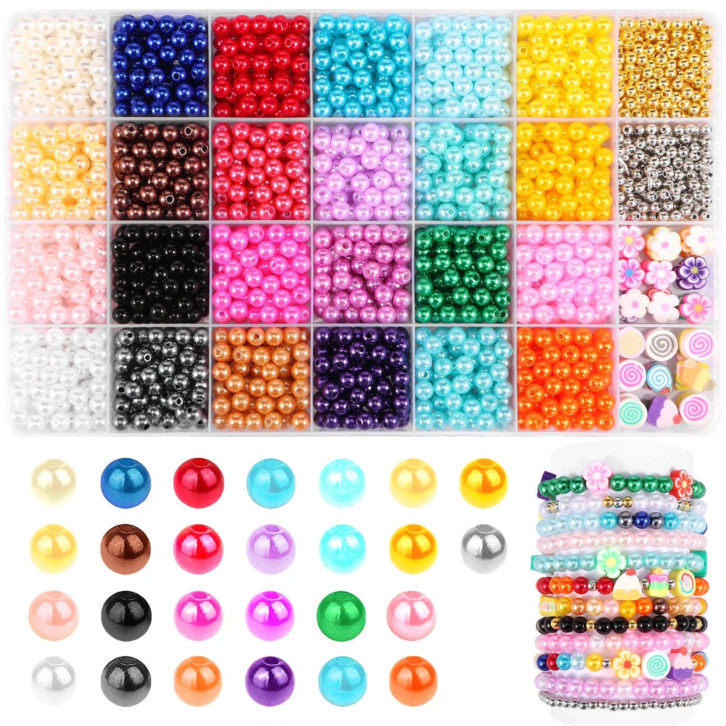 1960Pcs Colorful Beads Bracelet Making Kit Beads Crafts Set DIY Flower Clay Beads Crafts Kit Bracelet Beads Birthday Girls Gift