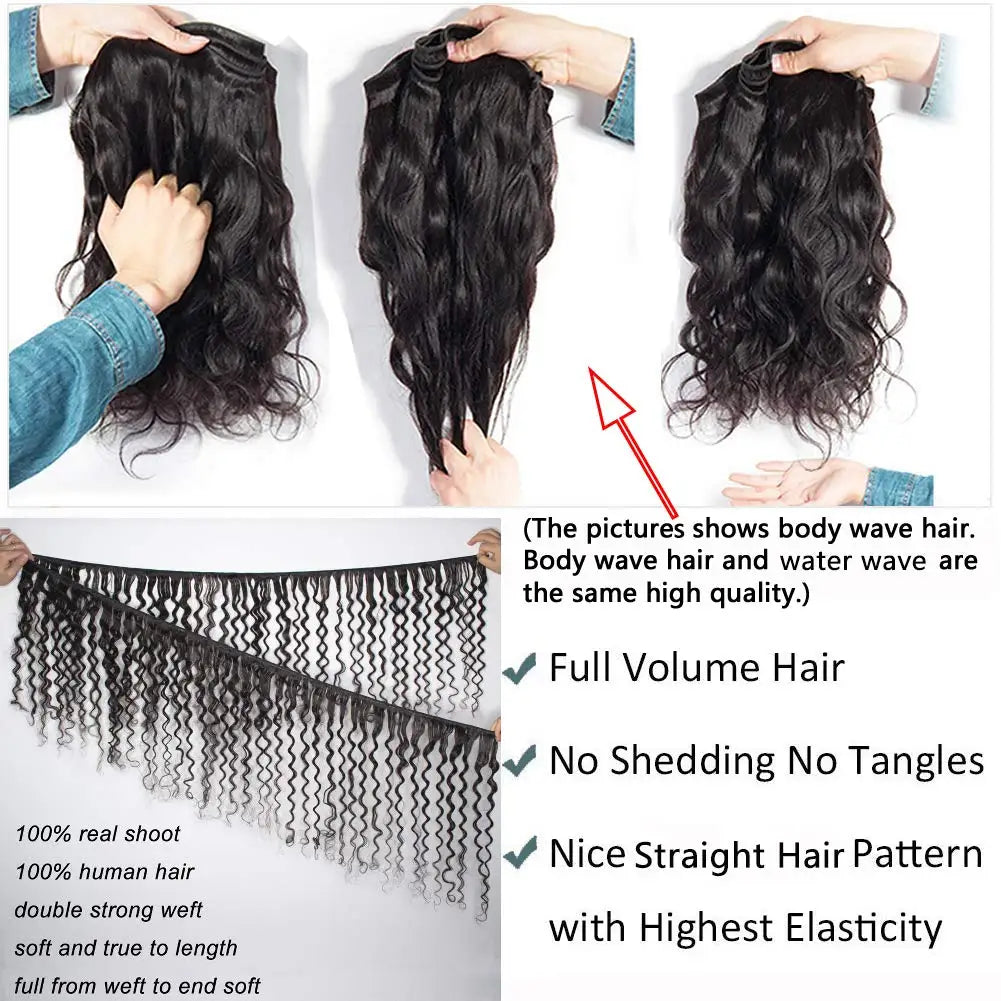 Water Wave Human Hair Bundles Curly Deep Wave 3 Bundles  Brazilian Natural Black Human Hair Remy Hair 100% Human Hair Natural