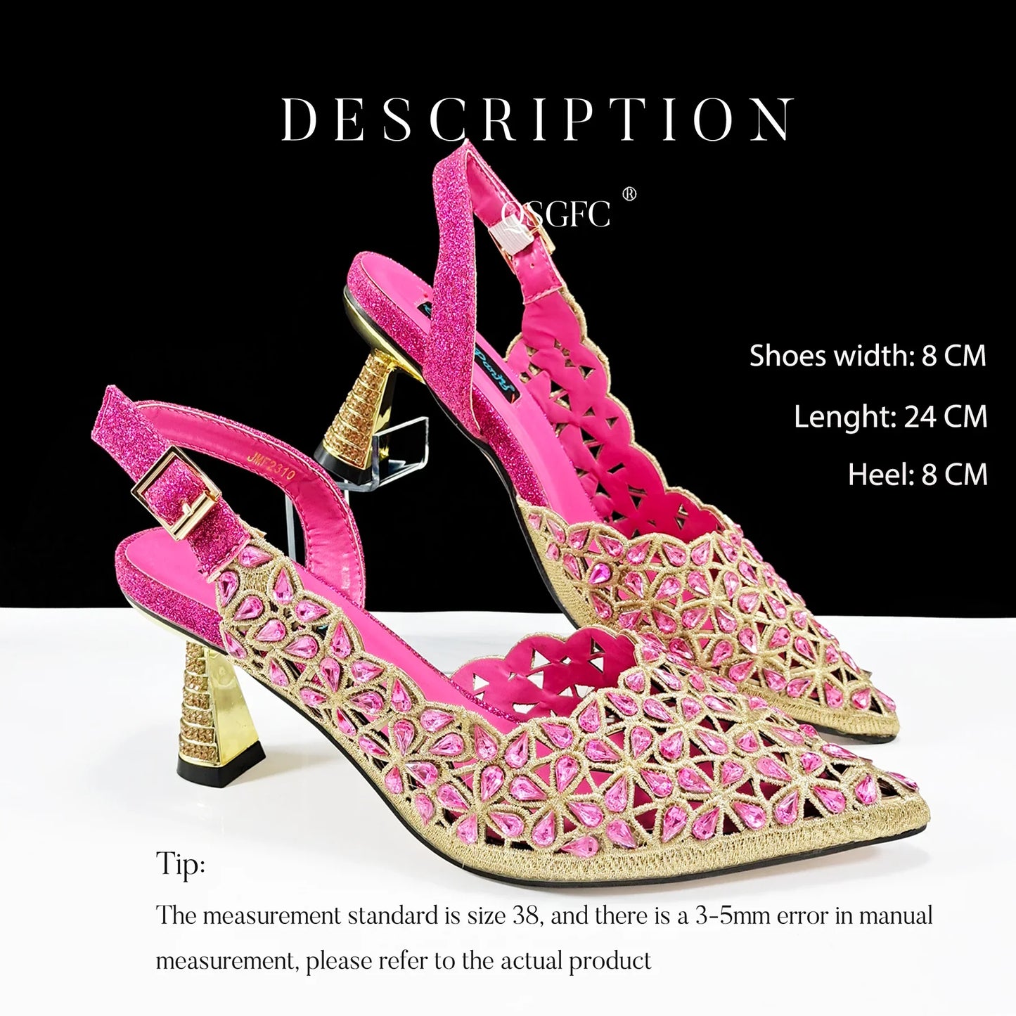 QSGFC New Shoes and Bags Matching Set 2024 Nigerian Women Heel Party for Women Fuchsia Colour Italian Design Wedding INS Design
