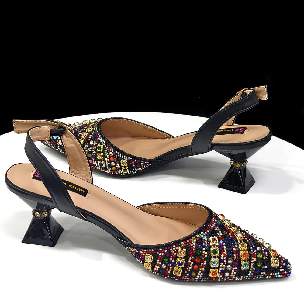 Women's Elegant Heels Rhinestone Handbag Set Italian Design for Weddings
