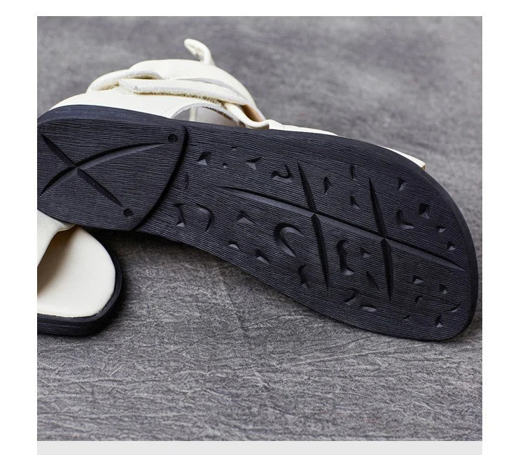 Birkuir Fashion Pleated Women Sandals Genuine Leather Flats High Top Sandals Luxury 2024 Open Toe Summer Boots Hook Loop Sandals