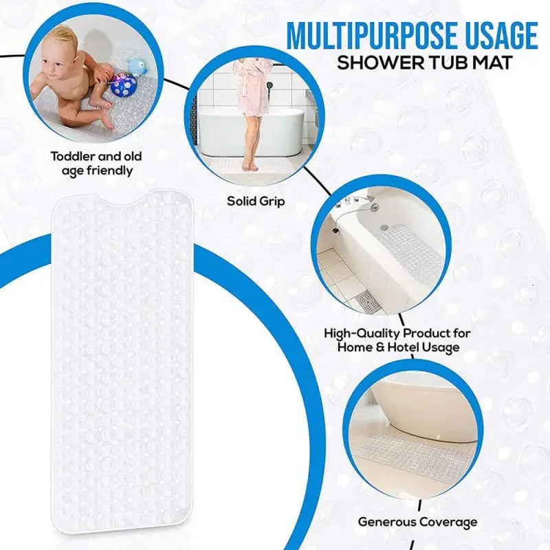 40*100cm PVC Anti-skid Bath Mat Shower Mat Non-slip Mat Bathtub Bath Mat with Suction Cup Bathroom Accessories
