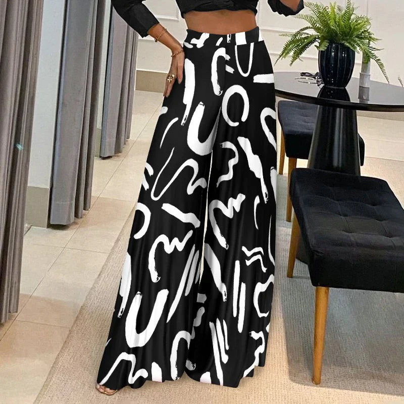 Women High Waist spring summer Long Pant  Wide Leg Trousers