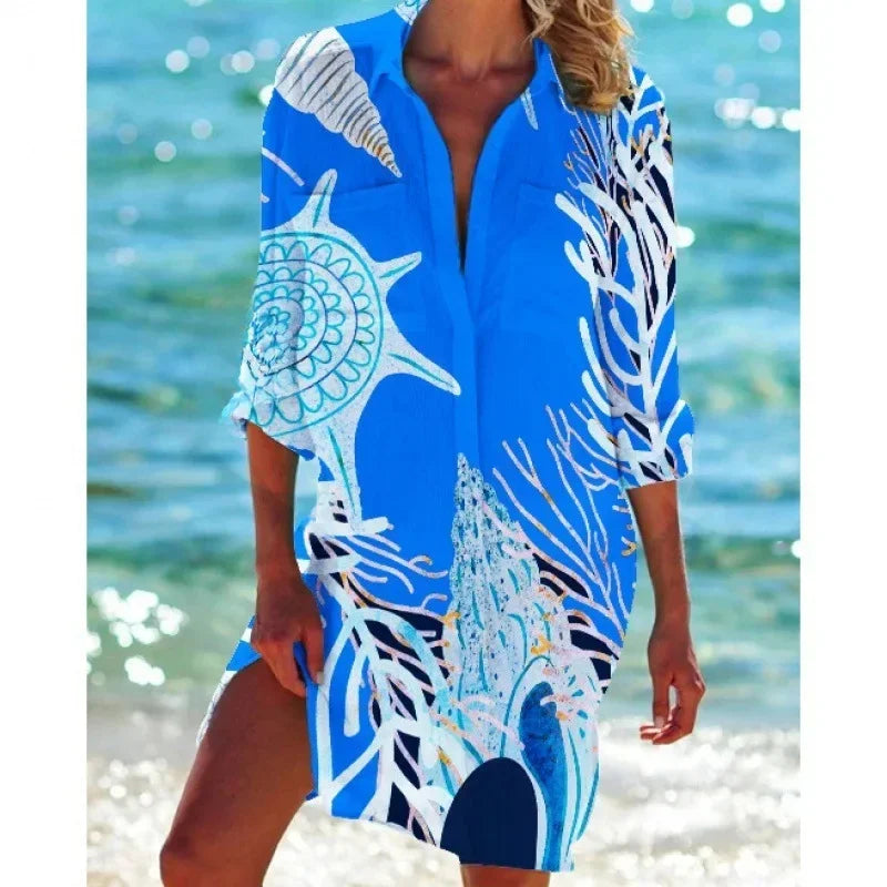 2.Boho Style Summer Cover-Up – Women's Tropical Print Beach Blouse Selection